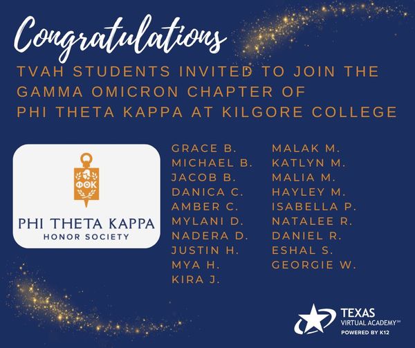 Congratulations to our Dual Credit TVAH Students who were invited to join the Gamma Omicron Chapter of Phi Theta Kappa at Kil Congratulations to our Dual Credit TVAH Students who were invited to join the Gamma Omicron Chapter of Phi Theta Kappa at Kil